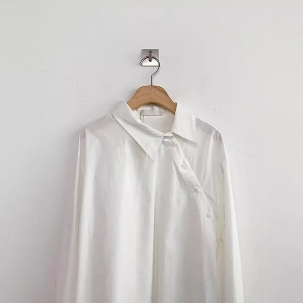 Chic Solid Color Long Sleeve Women's Shirt in Light Blue and White - Cotton Leisure Wear