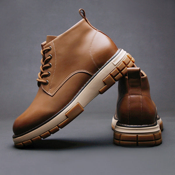 Stylish High Top Casual Shoes - Martin Boots in Yellow British Style, Top Layer Pigskin Insole, Thick Bottom Heel - Size 38-43