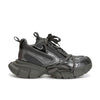Casual Leather Sneakers with Cross Strap Design in Gray Silver and Gun Gray