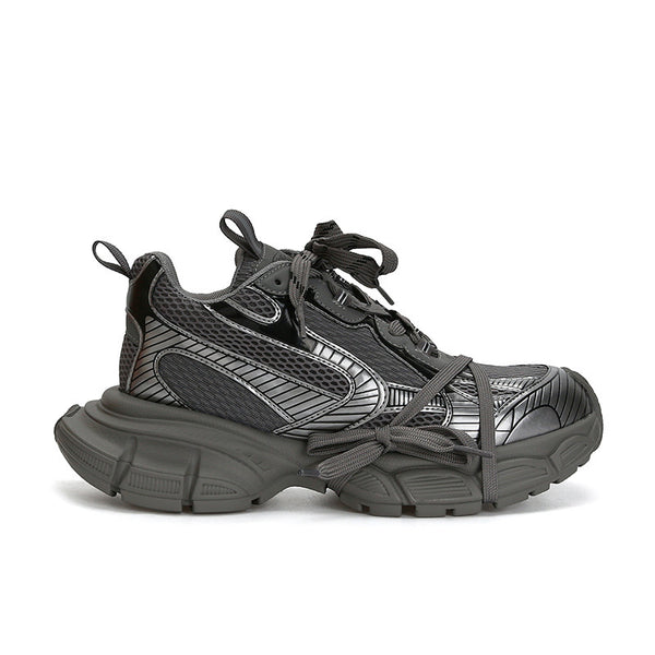 Casual Leather Sneakers with Cross Strap Design in Gray Silver and Gun Gray