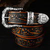 Carved Pin Buckle Leather Belt with Embossed Flower Pattern, Camel Color, 3.2cm Width - National Style Fashion Accessory.