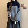Chic Half Turtleneck Pullover Sweater in Blue - Casual Trendy Style with Viscose Fiber - Plus Size - Apricot Option Available.