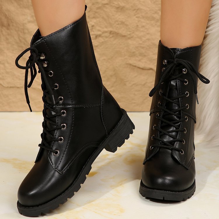 Women's Plus Size Flat Bottomed Lace Up Martin Boots