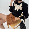 Chic Big Bow Contrast Color Knit Sweater in Classic Black - Trendy South Korean Fashion Piece