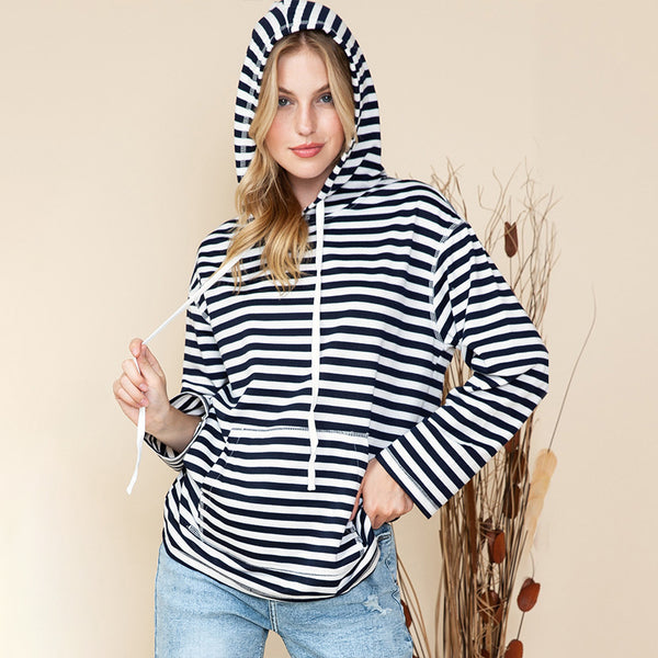 Trendy Shiying Striped Hooded Sweater - Women's Autumn & Winter Fashion, Striped & Red Color Options