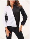 Chic Women's Business Casual Shirt, White, Pullover Style, Contrast Color Design, Polyester, Sizes S-XXL