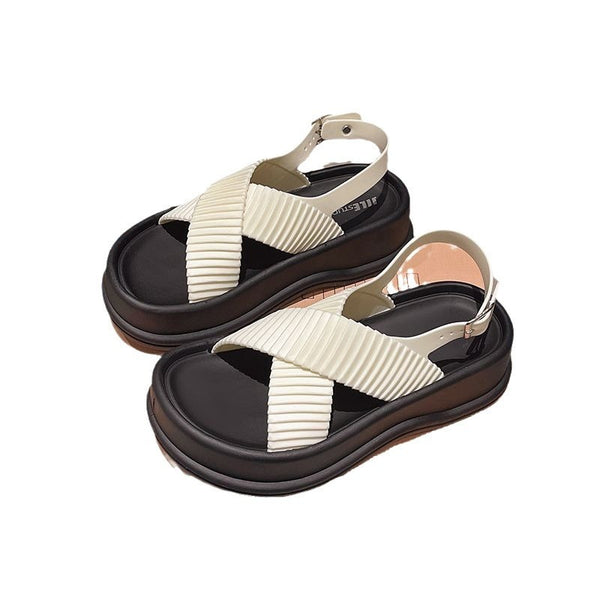 Women's Roman Style Platform Sandals in Beige - Stylish and Comfortable Footwear for Summer - Sizes 36-41