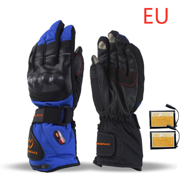 Touch-Screen Windproof Electric-Heated Gloves for Riding - Black and Blue - Unisex - Motorcycle Racing - Waterproof - M/XL Sizes