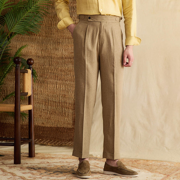 High-Waist Men's Casual Pants in Lyocell Cotton Blend, Khaki/Brown, Lightweight & Stylish, Men's Trousers, Urban Fashion