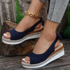 Women's Dark Blue Hemp Rope Wedge Sandals - Stylish & Comfortable footwear for casual elegance. Size inclusive with rubber sole.
