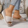 Summer Chic Beige Platform Sandals for Women - Microfiber Lining, PU Top Material, Rubber Sole