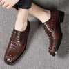 Handcrafted Men's Crocodile Leather Formal Shoes - Business Wear and Comfort - Round Toe, Wear-Resistant - Sizes 38-44 mm - 1 Pair
