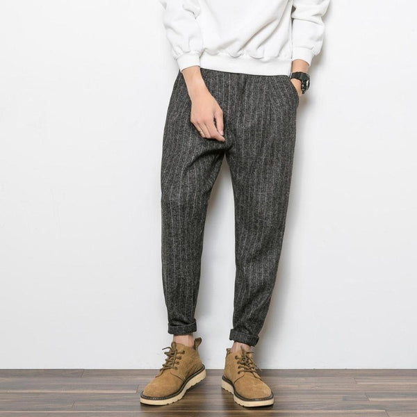 Trendy Urban Striped Cotton Harem Pants for Teens - Loose fit with low waist, striped pattern. Perfect for youthful leisure wear.