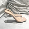 Women's Chic Mid-Heel Crystal Clear Transparent Sandals in Apricot - Korean Style Statement Footwear with PU Lining and Rubber Sole