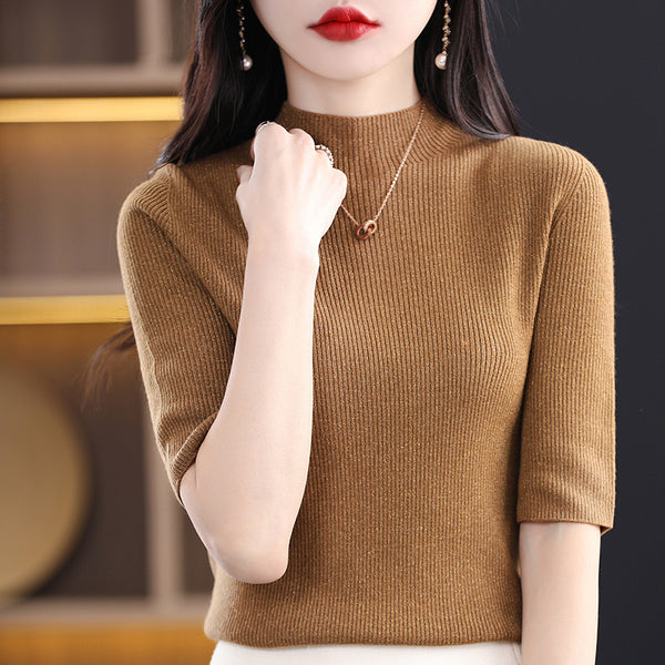 Fashionable Half-Sleeve Turtleneck Women's Sweater for Spring