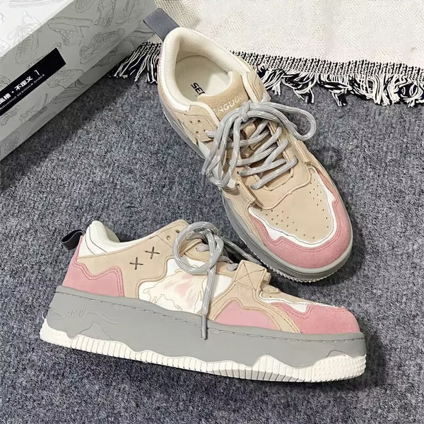Stylish Retro Pink Women's Sneakers with Rubber Sole, Comfortable Injection-Molded Design. US Sizes 35-40.