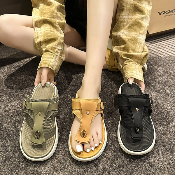 Stylish Thick-Soled Fairy Style Women's Flip-Flops in Black, Yellow, and Green - Cloth Lining, Rubber Soles - Sizes 35-40.