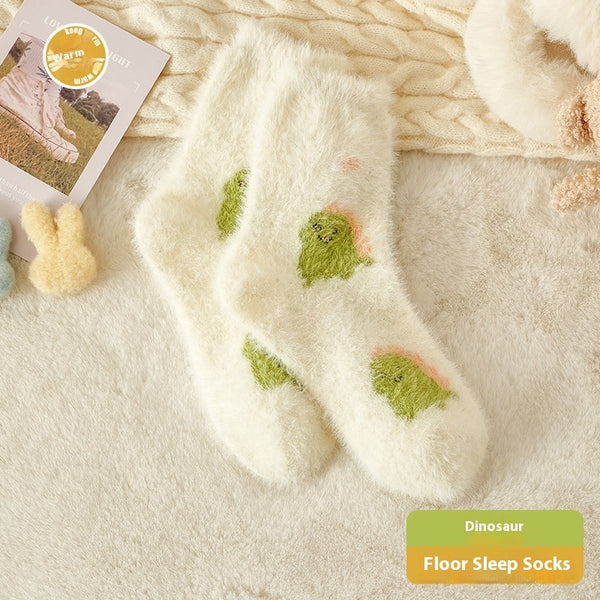 Women's Cozy Mink Fur Cartoon Animal Sleep Socks - Fun animal patterned winter socks for women - Cute, breathable, and comfy design