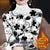 Cozy Fleece-Lined Women's Turtleneck - Retro Print Grey Shirt