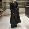 Mid-Length Leather Windbreaker Coat in Classical Black - Industrial & Stylish Look - S to XL Available.