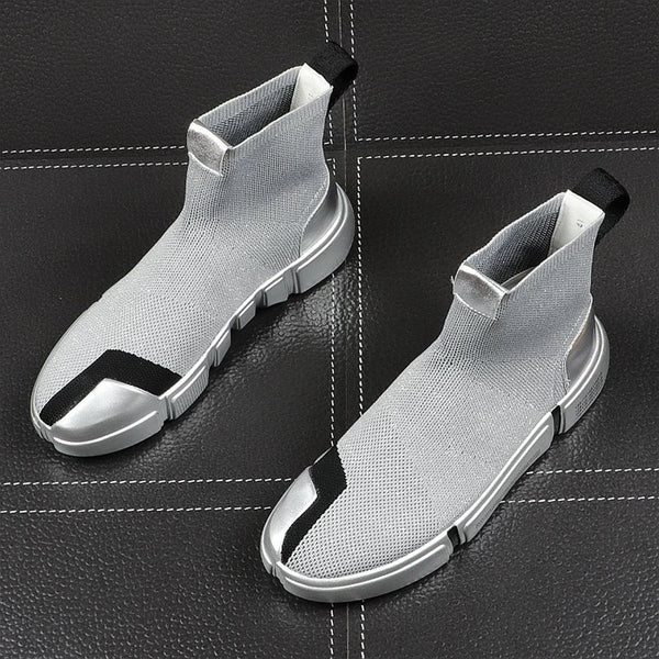 High-Top Men's Breathable Sock Shoes for Spring in Golden or Silver - Fashion Trend - Lightweight, Korean Style - Sizes 38 to 46.
