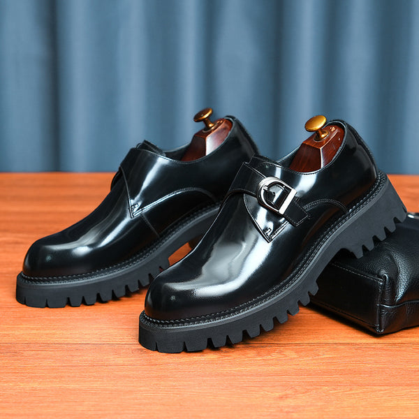 Men's British Style Leather Casual Shoes in Black or Brown - Shiny Finish - Cowhide - Comfortable Fit - Versatile - Durable