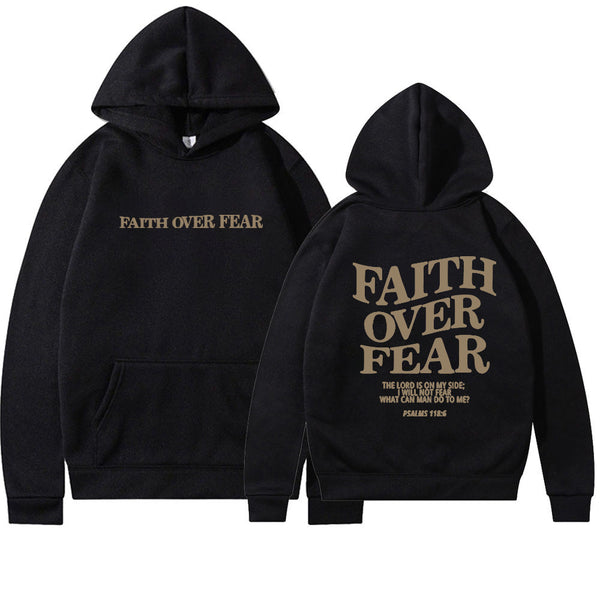 Inspirational "Faith Over Fear" Unisex Hoodie in cotton blend fabric with empowering inscription and street-style flair.