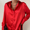 Autumn Long Sleeve Polo Collar Shirt in Vibrant Colors - Women's Polyester Shirt - Fall Fashion Essential-Light Blue-S.