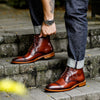 Men's British Style High-Top Leather Lace-Up Boots - Durable Cowhide Comfort & Style, Non-slip Soles - Dark Brown or Black
