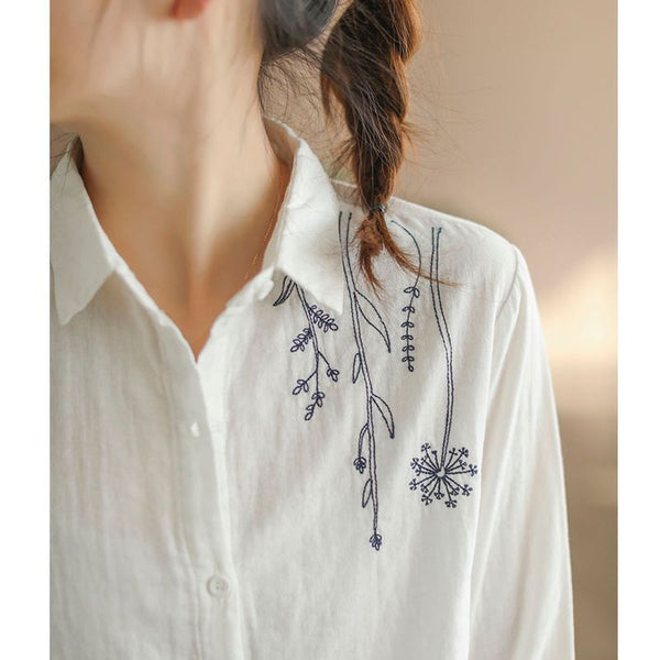 Pure Cotton Embroidered Cardigan in White and Blue - Comfortable and Stylish Shirt with Elegant Embroidery