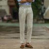High Waist Linen Trousers in Creamy-White - US Sizes - 100% Linen Fabric - Double-Layer Waistband - Full-Length Slim Cut - Women's Fashion