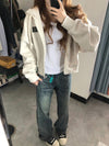Vintage Zip-Up Hooded Cardigan in Stylish Melange Gray - Women's Trendy Outerwear