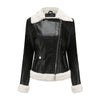 Women's Fleece Leather Jacket with Fur Collar - Trendy Colors, Large Size Range