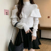 Elegant Korean-Style Half-Turtleneck Sweater in Black and White - Universal Fit and Comfortable Spandex Blend