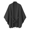 Elegant Cashmere Lace-Up Cloak Sweater in Black, V-Neck Batwing Sleeves.