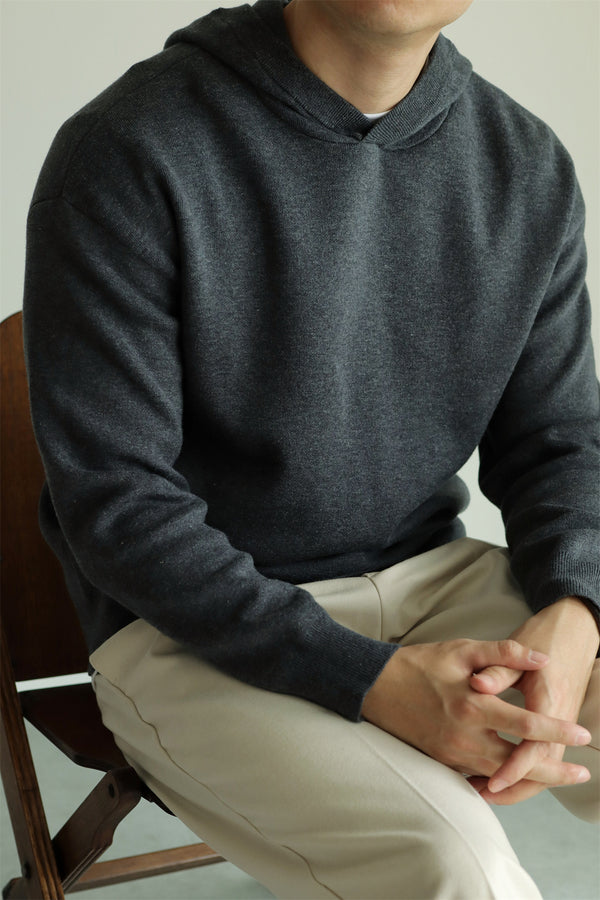 Men's Retro Hooded Sweater in Camel & Dark Gray - Cozy Knitwear for Winter