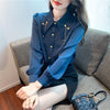 Chic Western Chiffon Top with Fashion Chain Patchwork in Pure White - Peacock Ceremony Design - Women's Fashion