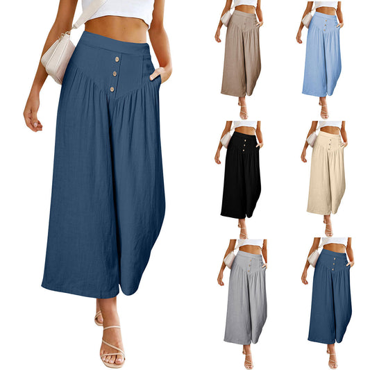 European And American Lazy Relaxed Casual Wide Leg High Waist Women's Cropped Pants