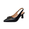 Women's Chunky Heel Buckle Sandals in Creamy-White & Black, Korean Style with Square Buckle, 6-8CM Chunky Heel