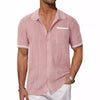 Men's Breathable Short-Sleeve Cardigan with Pocket Detail - Striped Summer Shirt