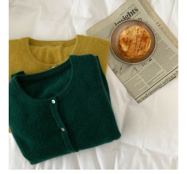 Stylish Thickened Velvet Cardigan - Women's Short Raccoon Wool Sweater