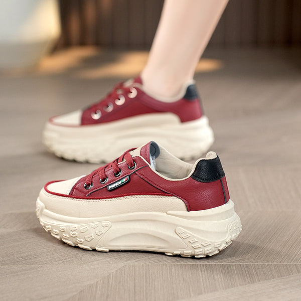 Trendy Korean-Style Lace-Up Running Shoes, Lightweight Athletic Footwear - Black, White, Red, PU Upper Material, Women's Sizes 35-40.