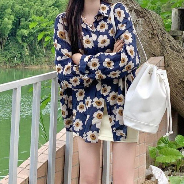 Trendy Patterned Loose Fit Long Sleeve Top for Women