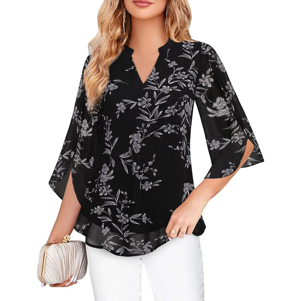Radiant Petal-Sleeve Chiffon Top in Vibrant Colors for Women - 3D Effect Pattern - Sizes S-XXL - Casual to Semi-Formal Wear