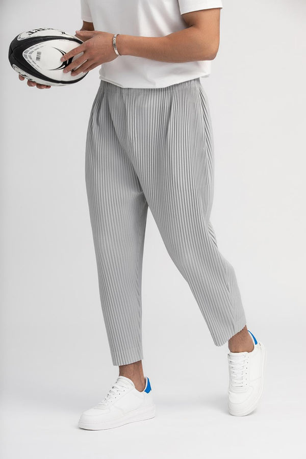 Men's Comfort-Fit Drawstring Trousers in White-Grey - Wrinkle-Resistant & Quick-Drying - Versatile Casual Wear