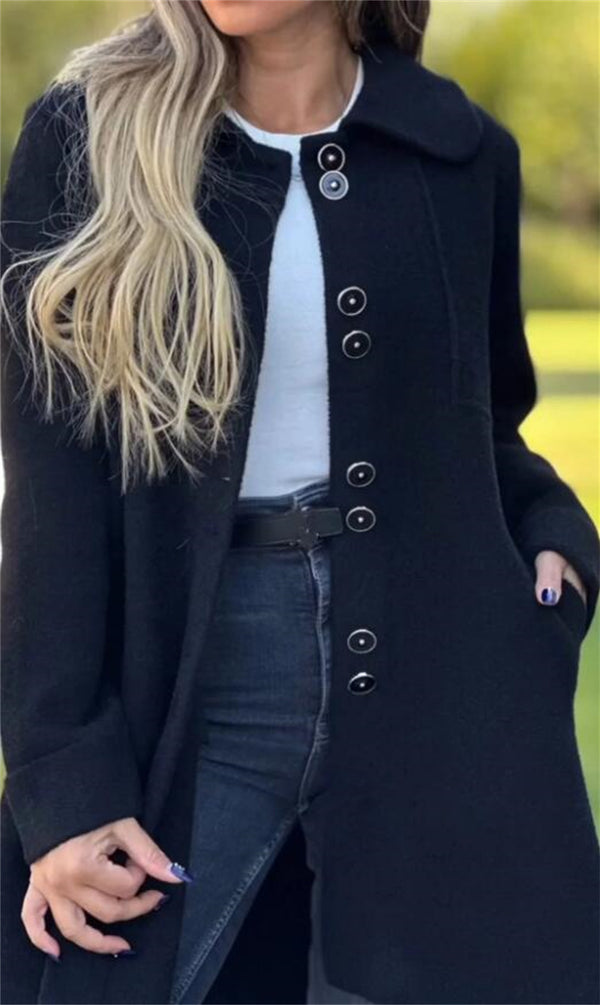 Thermal Fleece Jacket for Women in Black - Single Breasted Design