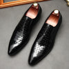 Men's Versatile Leather Shoes - Embossed Cowhide, Pointed Toe, Added Height - Black, Brown, Wine Red - Men's Stylish Footwear
