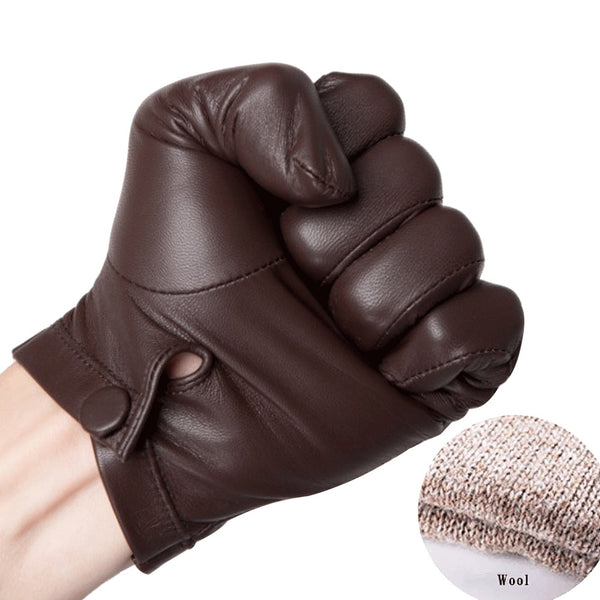 Men's Luxury Fleece-Lined Sheepskin Gloves, Brown & Black