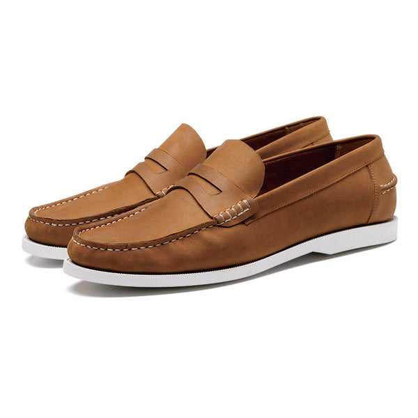 Men's Frosted Leather Casual Loafers in Dark Blue and Brown
