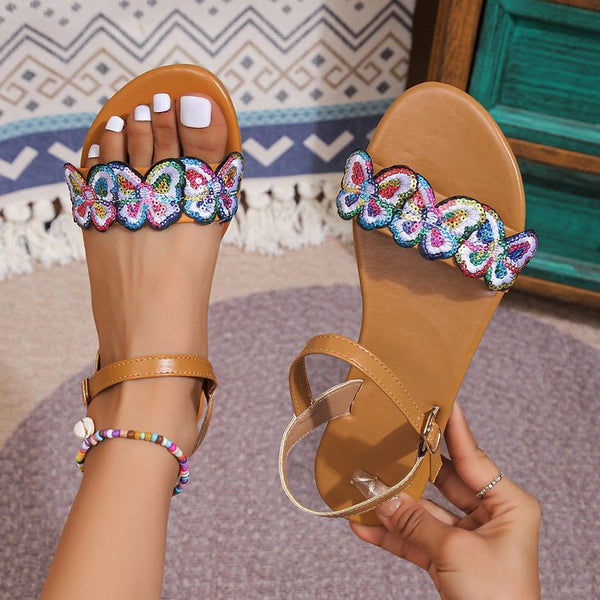 Butterfly Embossed Plus-Size Beach Sandals with Comfortable Rubber Soles